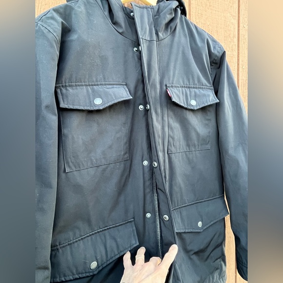 COPY - LEVI’S Sherpa lined mid-length black women’s hooded jacket. EUC - Picture 6 of 14